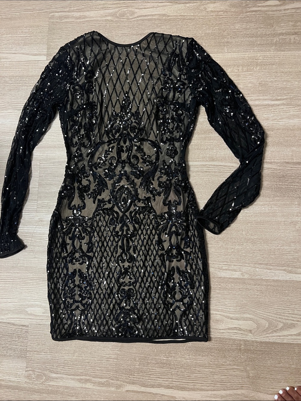 Windsor Black Sequin Long Sleeve Sheer Bodycon Dress